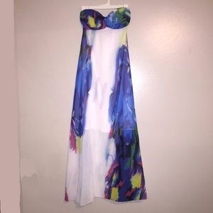Abstract colorful print strapless white dress paint watercolor festival SIZE XL